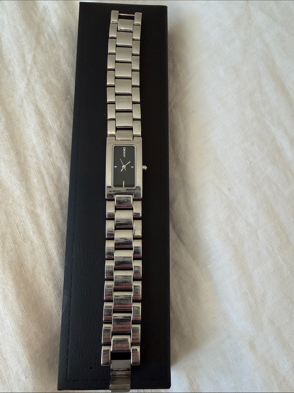 Y2K Minimalist DKNY Silver Tank Watch